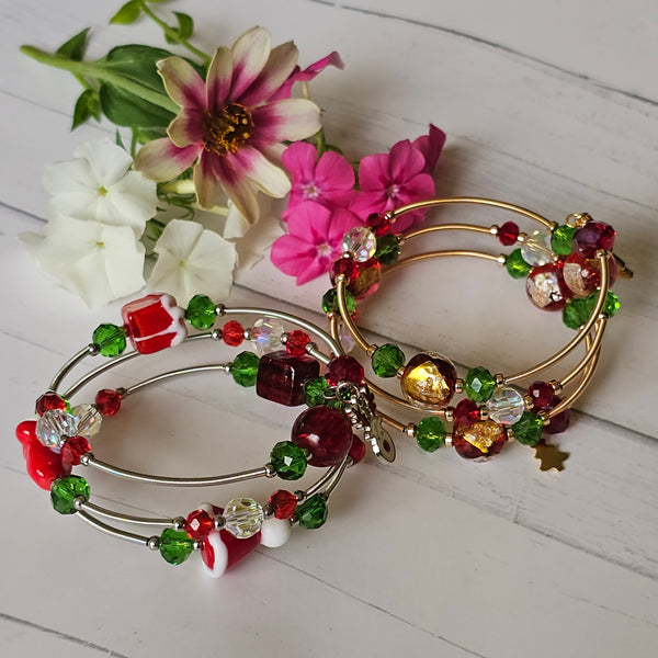 Christmas Lampwork Wraparound Bracelet