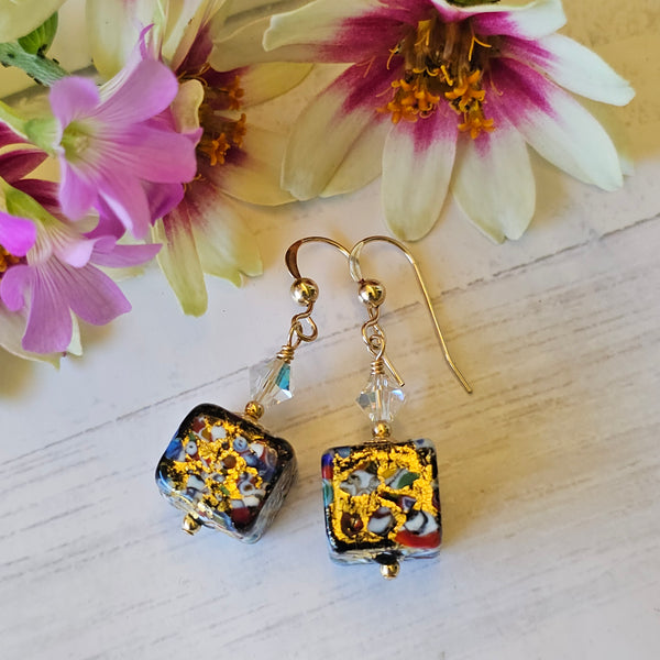 Klimt Murano Glass Cube Earrings