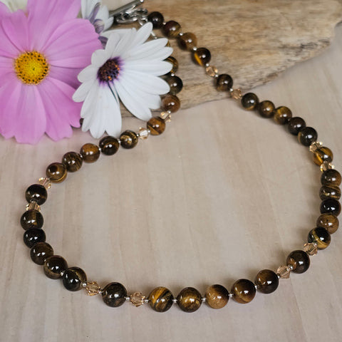 Tiger's Eye and Crystal Necklace
