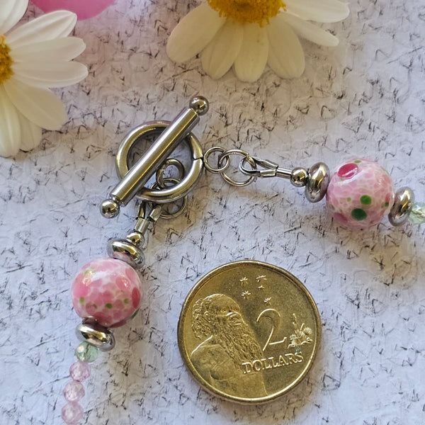 Pink and Green Speckled Necklace - Long