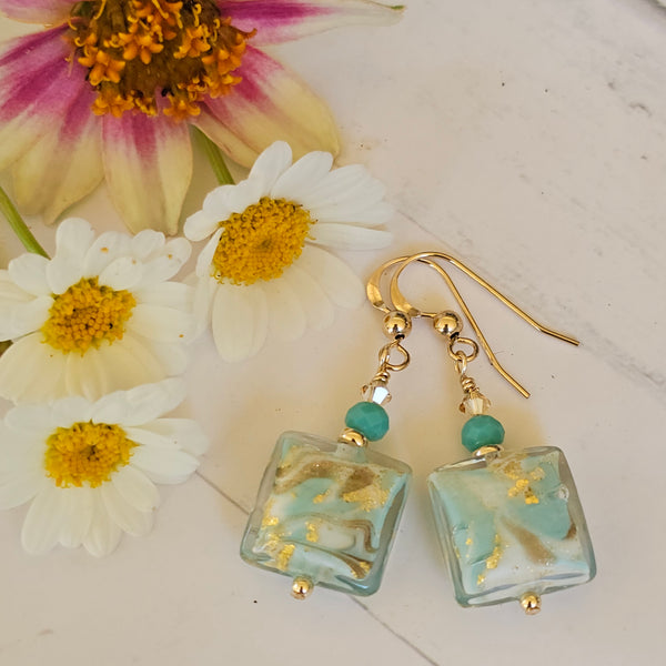 Marbled Glass Square Earrings
