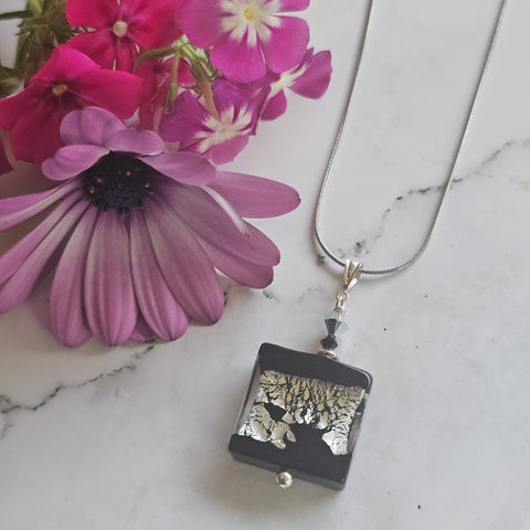 Black Square Murano Glass Pendant