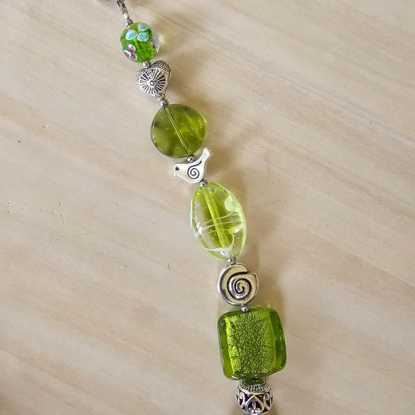 Long green beaded necklace