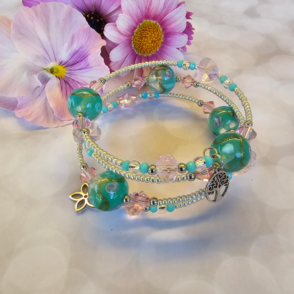 Lampwork Wraparound Bracelets - Silver