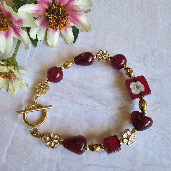 Rich Red and Gold Murano Glass Bracelet