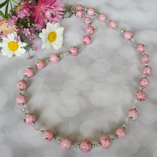 Pink and Green Speckled Glass Necklace