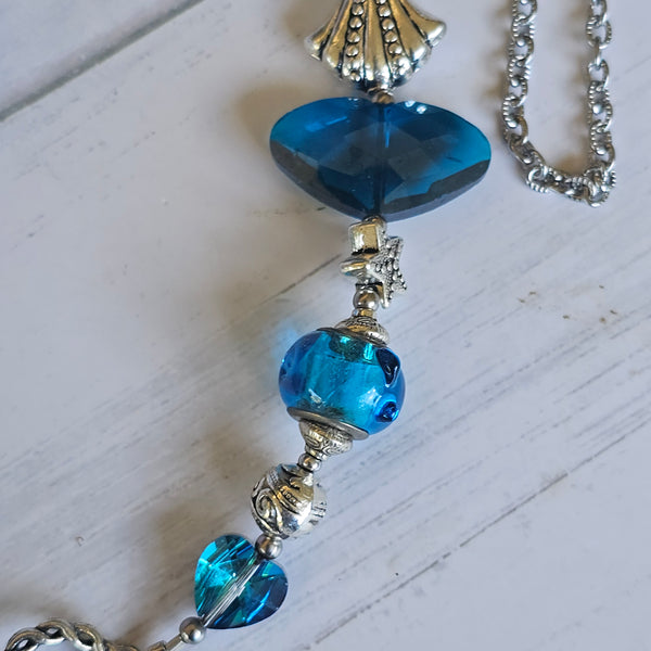 Long Aqua Blue beaded necklace