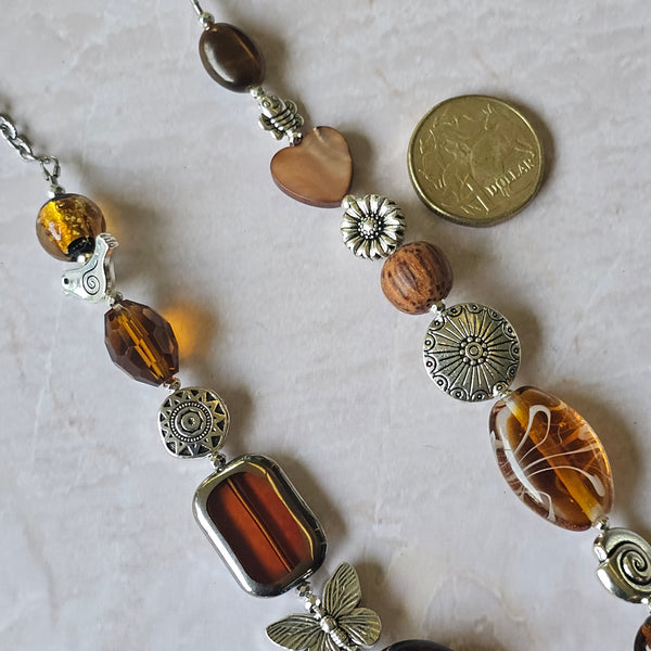 Amber Colour Glass Long Necklace