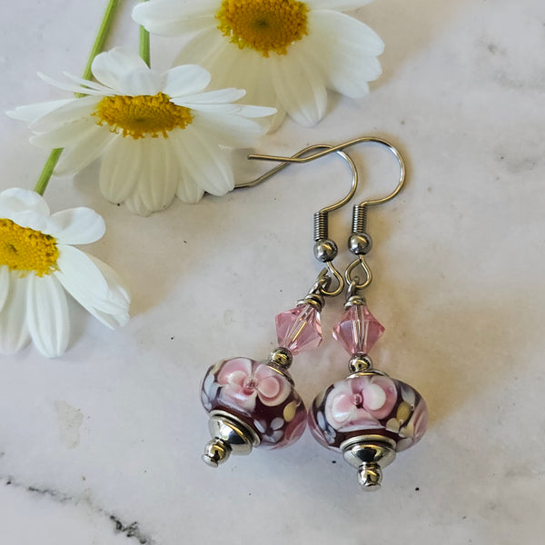 Rondelle Lampwork Earrings short length
