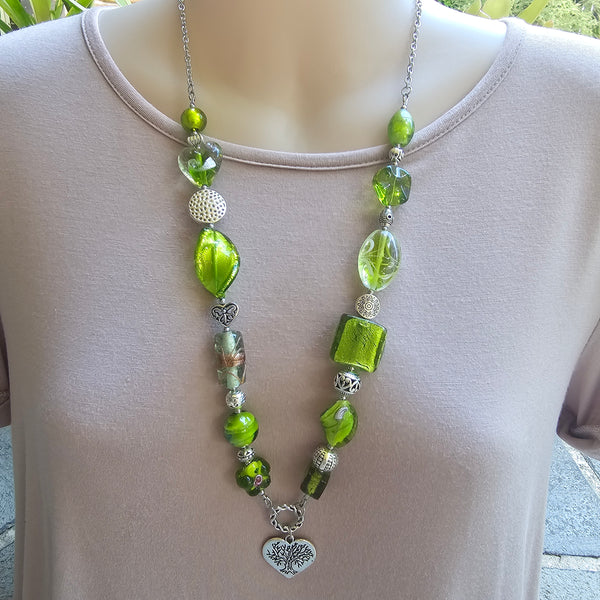 Shades of Green Long Necklace