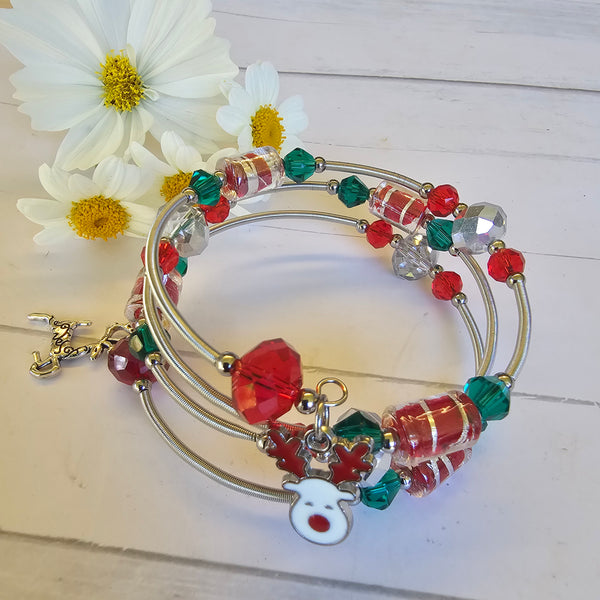 Christmas Lampwork Wraparound Bracelet
