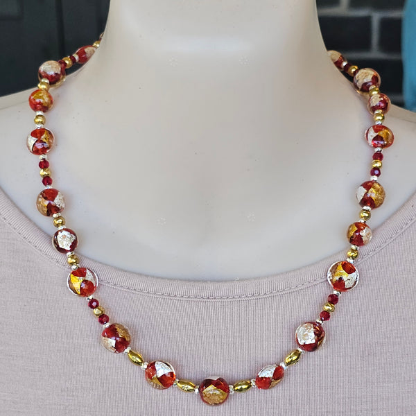 Red, Gold and Silver Necklace
