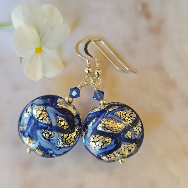 Silver and Blue Galaxy Murano Glass Discs