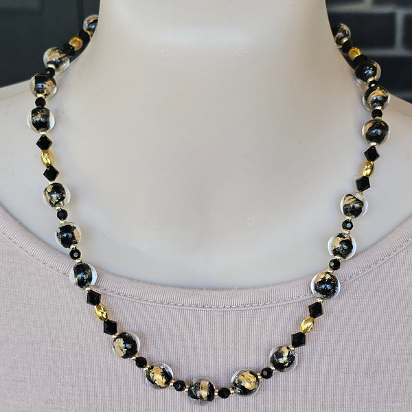 Black and Gold Glass Necklace