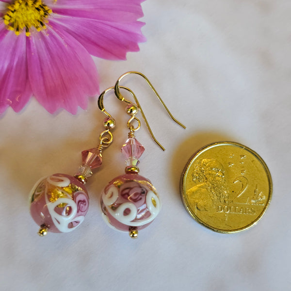 Pink Wedding Cake Murano Glass Earrings