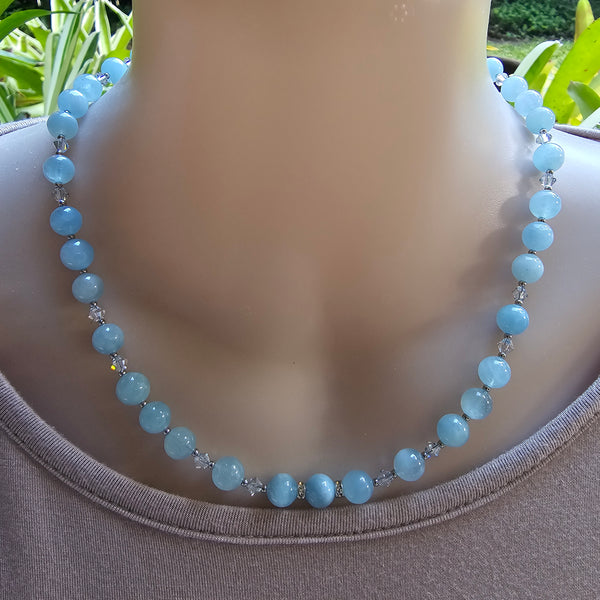 Aquamarine and Crystal Beaded Necklace