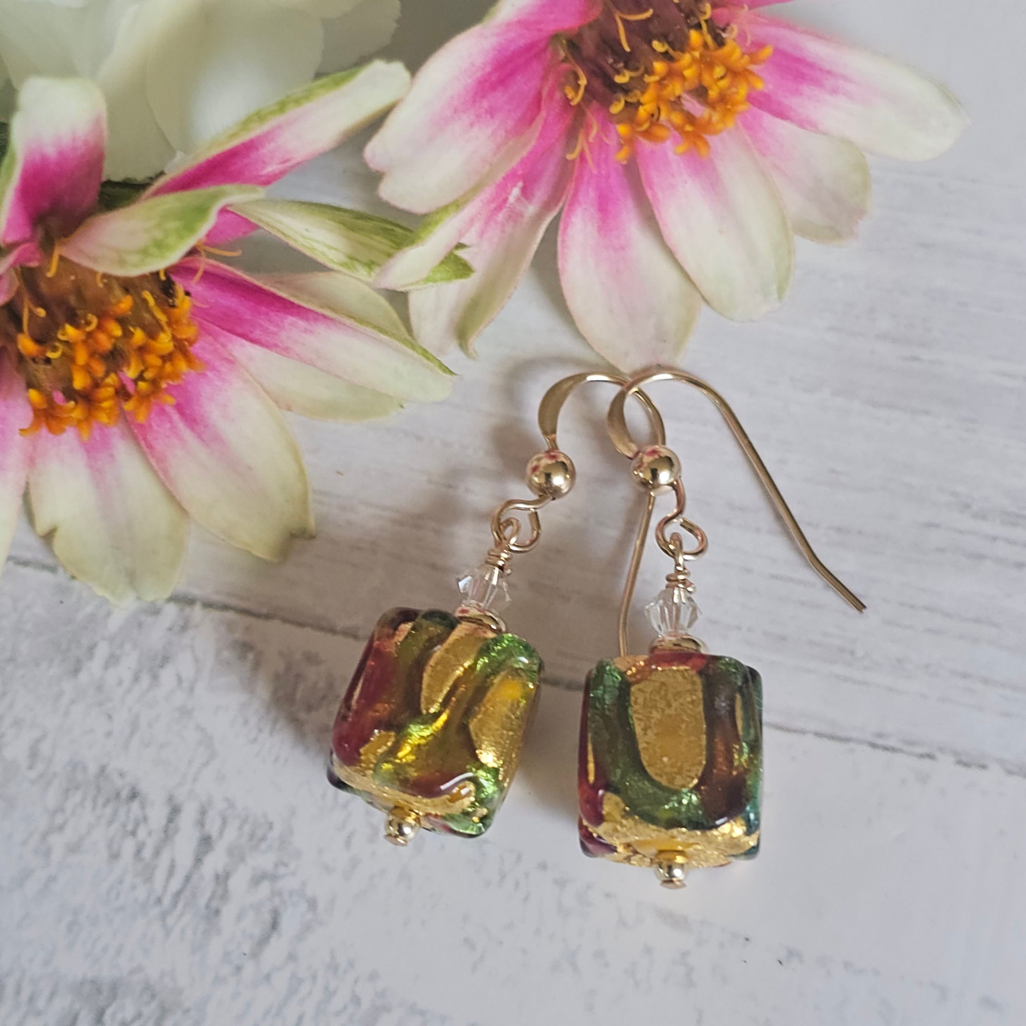 Zigzag Murano Glass Cube Earrings