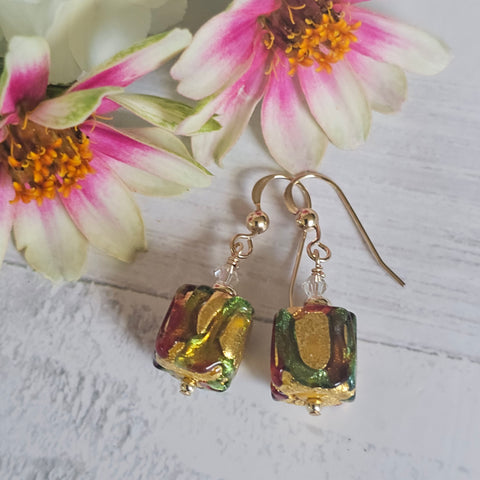 Zigzag Murano Glass Cube Earrings