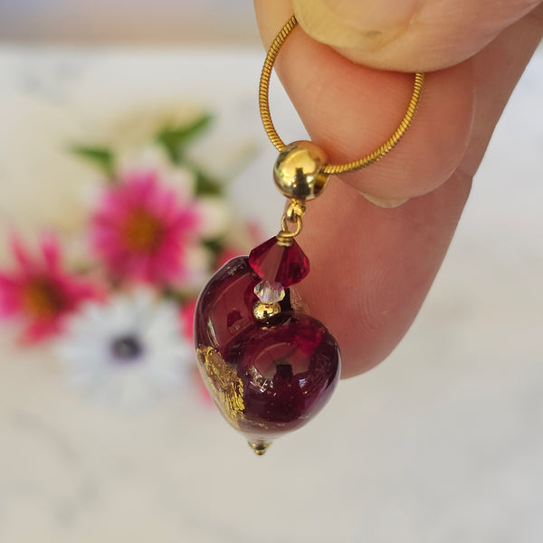 Luna Dark Red Murano Glass Heart Pendant