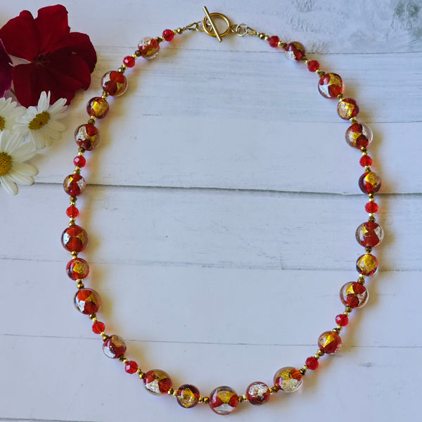 Red, Gold and Silver Necklace