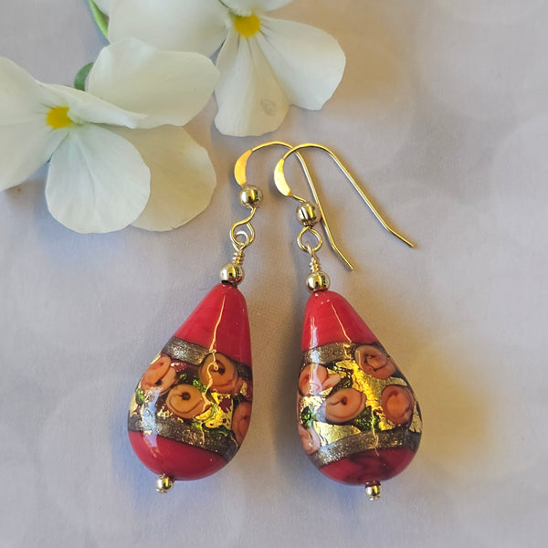 Red Bed of Roses Teardrop Earrings
