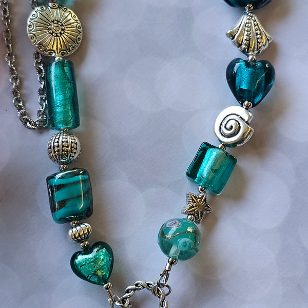 Long Teal Green Beaded Necklace