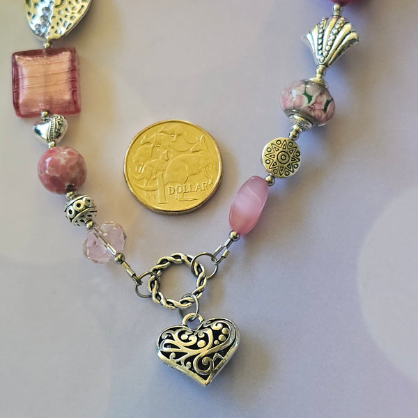 Long Pink Beaded Necklace