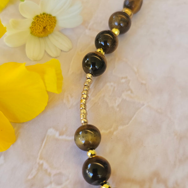 Long Tiger's Eye Necklace in Gold