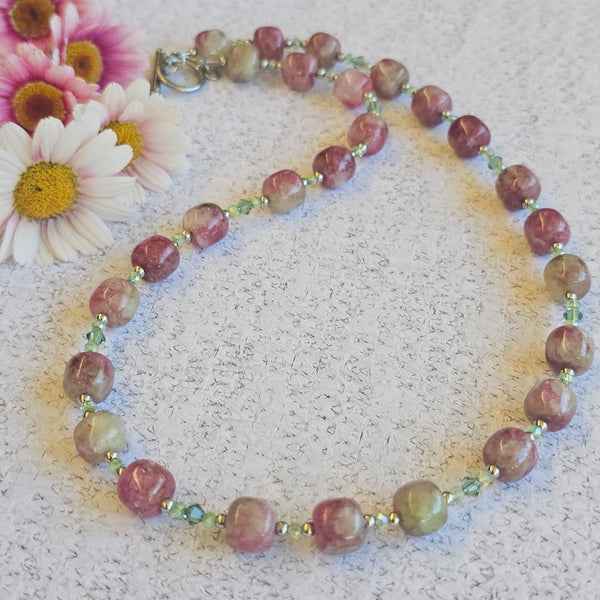Green and Pink (Watermelon) Gemstone Necklace