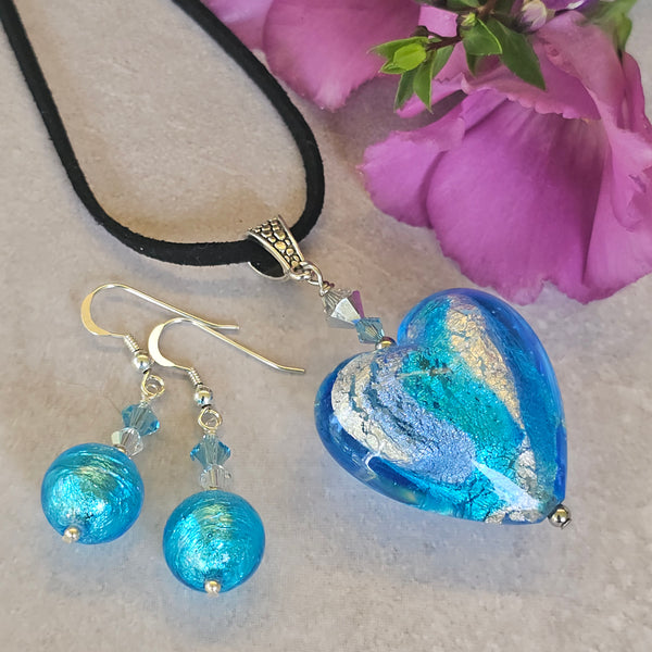 Shades of Blue Murano Glass Heart Pendant