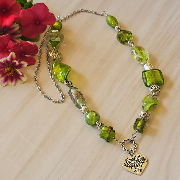 Shades of Green Long Necklace