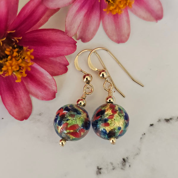 Round Cluseau Murano Glass Earrings - 10mm