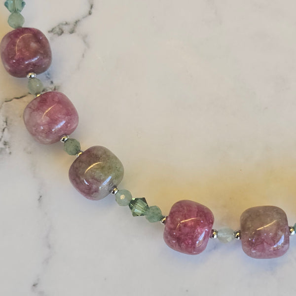 Green and Pink (Watermelon) Gemstone Necklace