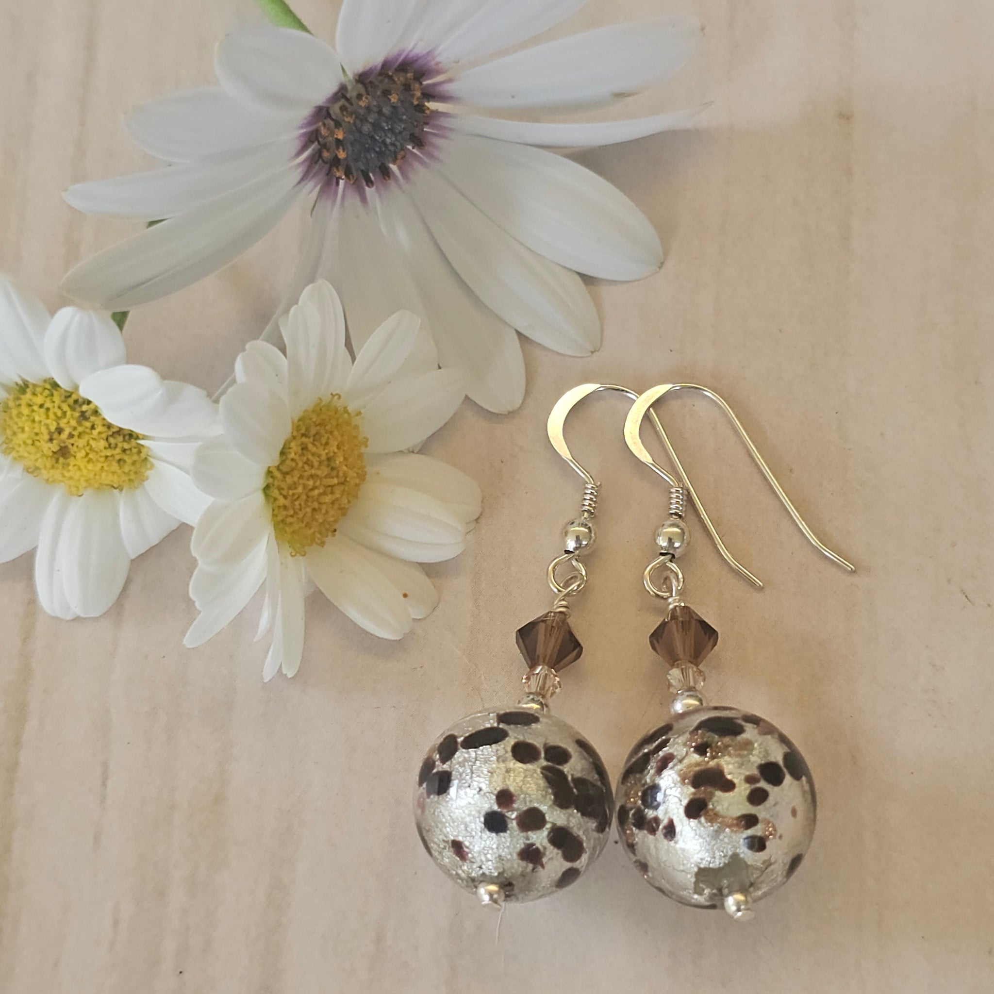 “Chocolate” Brown and Silver Murano earrings