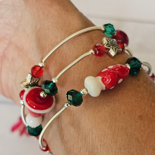 Christmas Lampwork Wraparound Bracelet