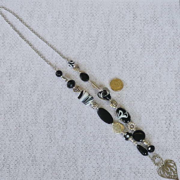 Long Black Necklace with Heart