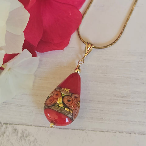 Red Bed of Roses Teardrop Pendant
