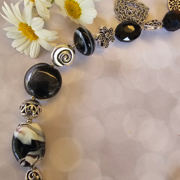 Long Black Necklace with Teardrop