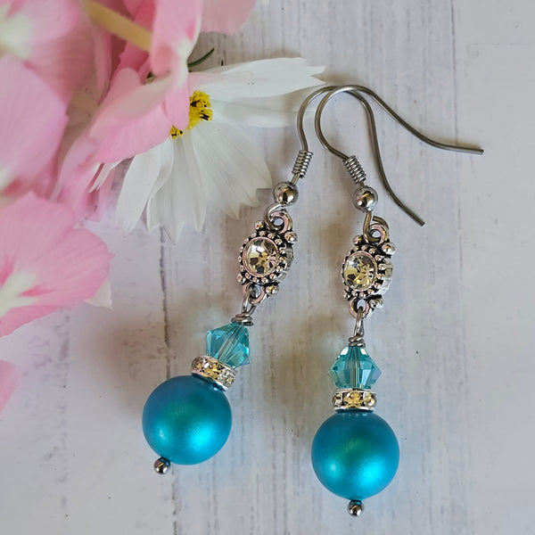 Swarovski Crystal Pearl Earrings Long