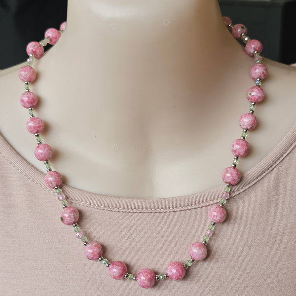 Pink and Green Speckled Glass Necklace