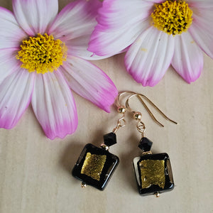 Black Square Murano Glass Earrings