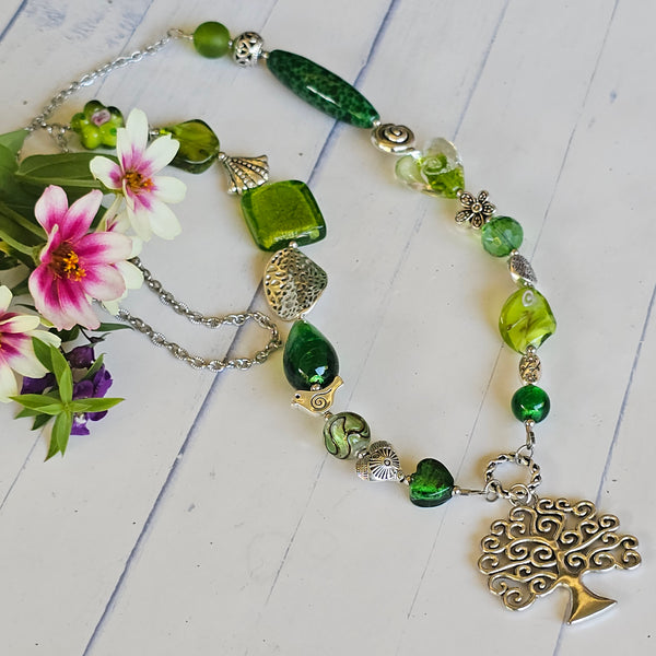 Shades of Green Long Necklace