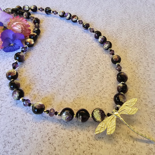 Purple, Silver and Black Glass Necklace