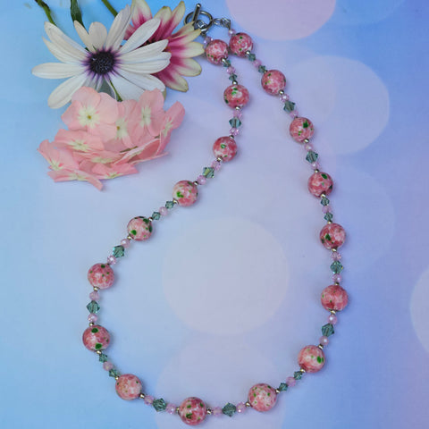 Pink and Green Speckled Glass Necklace