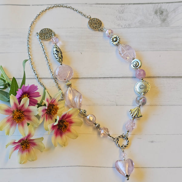 Long Pink Beaded Necklace