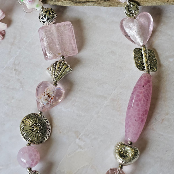 Long pink beaded necklace