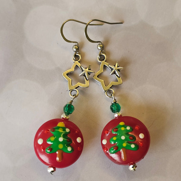 Christmas Tree Disc Dangle Earrings
