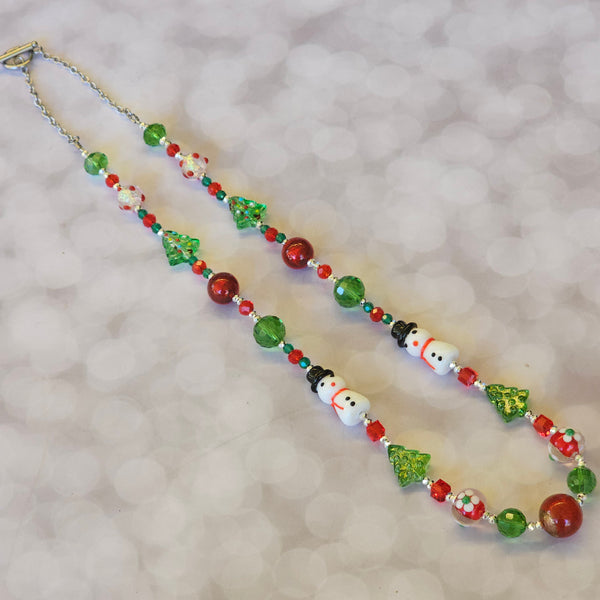 Christmas Necklace with Snowmen - Silver