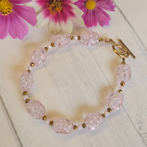 Pale Pink and Bronze Glass Nugget Bracelet