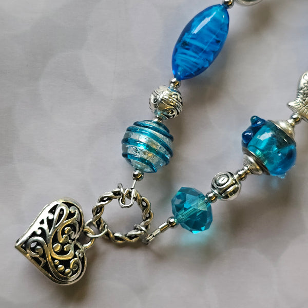 Long Aqua Blue beaded necklace